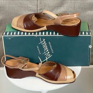 1950s vintage NOS Fortunet brown leather ombré peep toe sandals